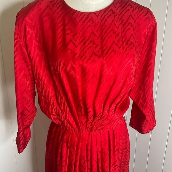 Vintage Lauren Alexandria Women's 10 Red 100% Silk Eveningwear Maxi Dress Gown - Picture 2 of 13